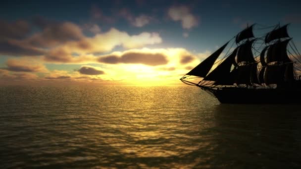 Закат Над Старым Кораблем — стоковое видео