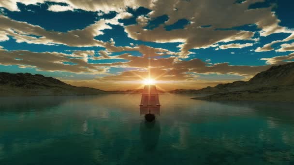 Θάλασσα Ηλιοβασίλεμα Παλιό Πλοίο — Αρχείο Βίντεο