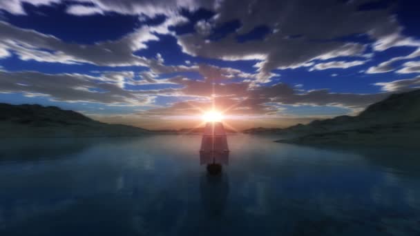 Deniz Günbatımı Eski Gemi — Stok video