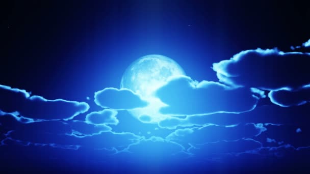 Full Moon Night Sky Clouds — Stock Video