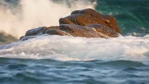 Las Olas Chocan Contra Una Roca Mar — Vídeo de stock