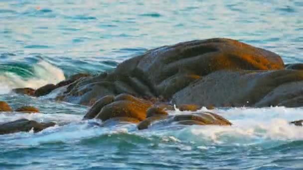 Onde Che Infrangono Una Roccia Nel Mare — Video Stock