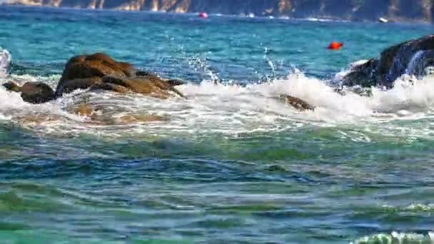 Las Olas Chocan Contra Una Roca Mar — Vídeo de stock