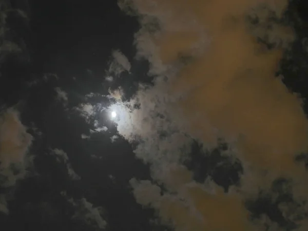 Luna Llena Noche Nubes Cielo — Foto de Stock