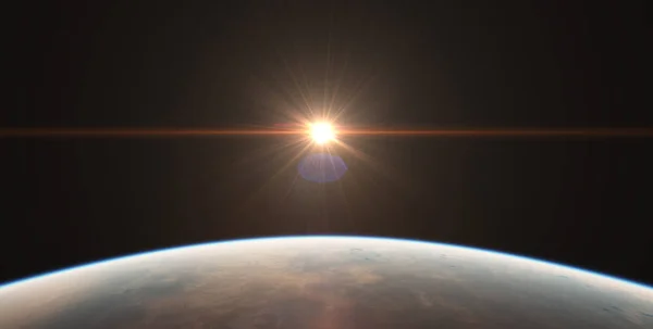 sunrise from planet orbit landscape