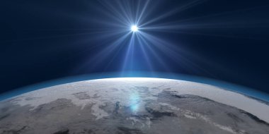 Gezegen panorama üzerinde Gündoğumu