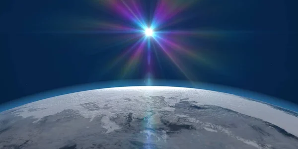 Salida Del Sol Sobre Planeta Panorama — Foto de Stock