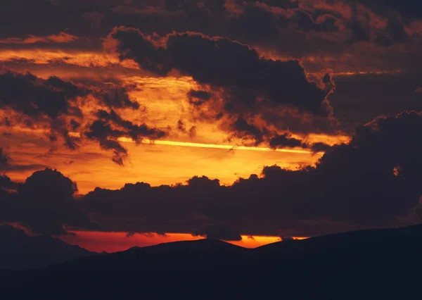 Krásný Zlatý Západ Slunce Nebe Krajina — Stock fotografie