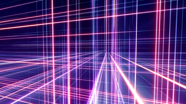 3d line neon cube in space