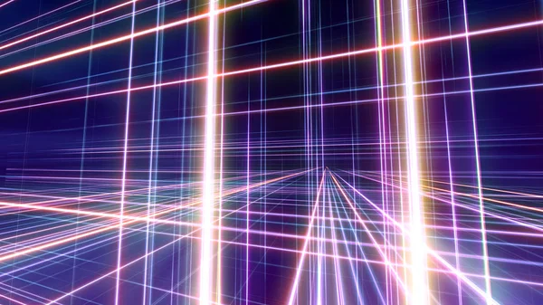 3d line neon cube in space