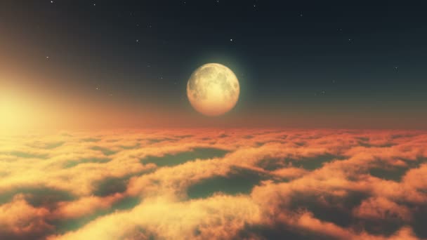 Літати Хмарах Захід Сонця Місяць — стокове відео