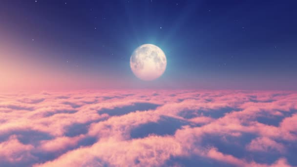 Flyga Moln Sunset Moon — Stockvideo