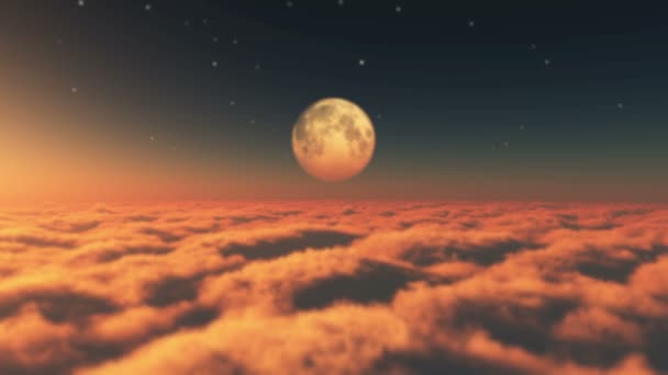Летать Облаках Закатная Луна — стоковое видео