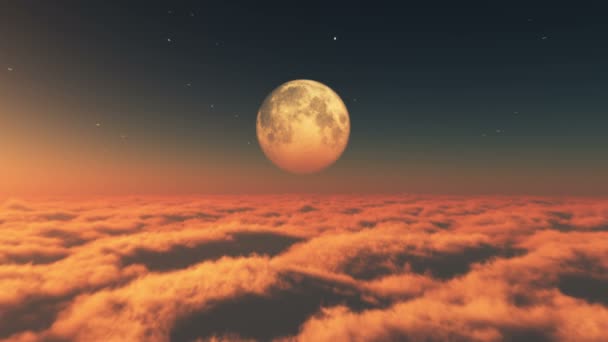 雲の夕日の月4Kで飛ぶ — ストック動画
