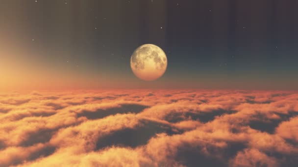Летать Облаках Закатная Луна — стоковое видео
