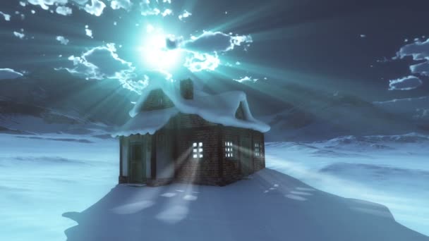 Nieve Montaña Luna Casa — Vídeo de stock