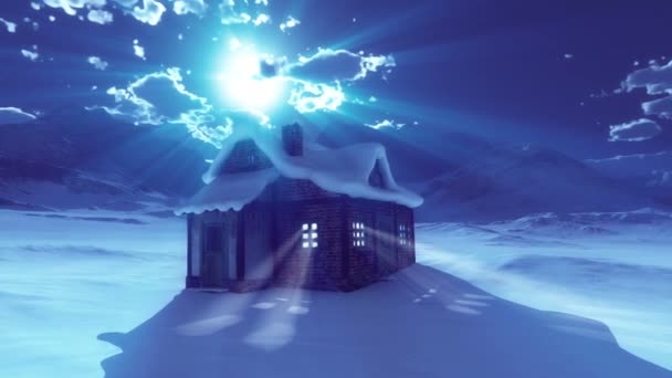 neige montagne lune maison 4k