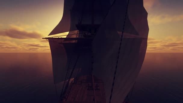 Sunset Ocean Old Ships — Stock Video