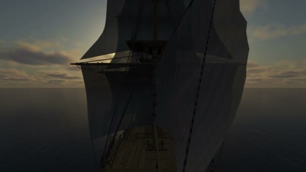 Zachód Słońca Nad Oceanem Starych Statków — Wideo stockowe