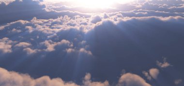 Bulutların üstünde güneş ışığı