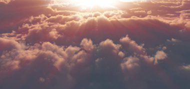 Bulutların üstünde güneş ışığı