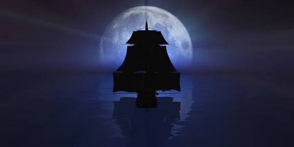 Old Ship Night Full Moon — Stock Photo, Image