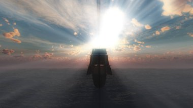 Eski gemi günbatımında