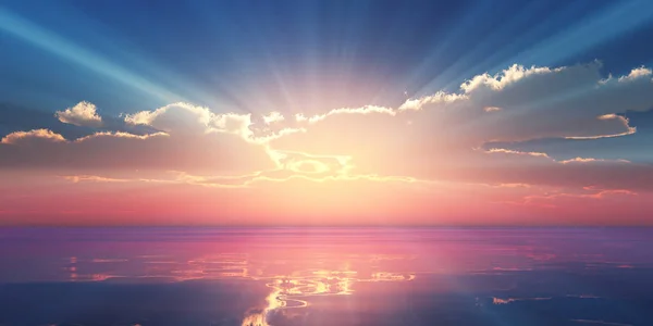 Beautify Sunset Sea Sun Ray — Stock Photo, Image