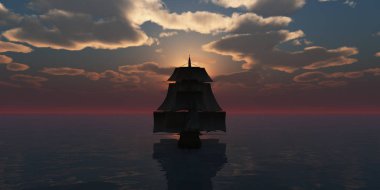 Eski gemi günbatımında