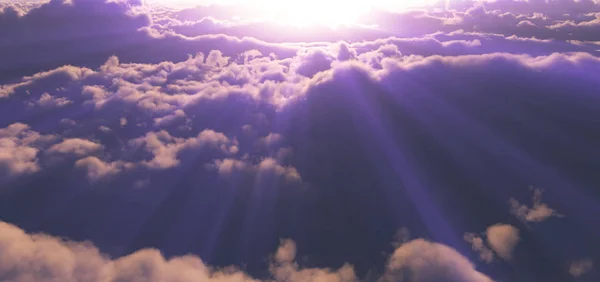 Über Wolken Sonnenuntergang Götterstrahl — Stockfoto