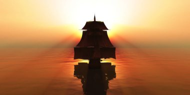 Eski gemi günbatımında