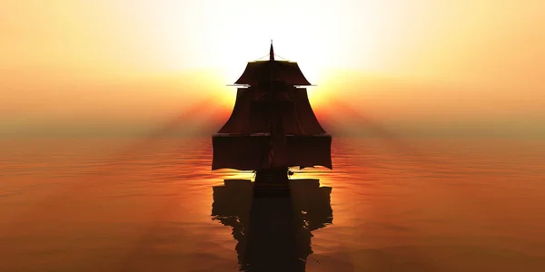 Oude Schip Zonsondergang Zee — Stockfoto