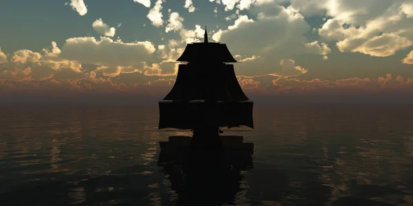 Stary Statek Zachód Słońca Morzu — Zdjęcie stockowe