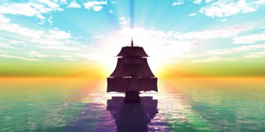 Eski gemi günbatımında