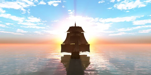 Old Ship Sunset Sea — Stock Photo, Image