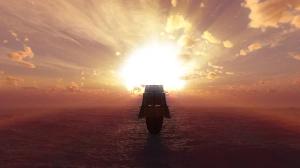 Altes Schiff Sonnenuntergang Auf See — Stockfoto
