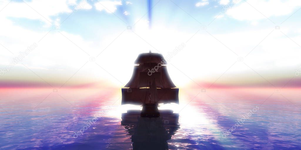 old ship sunset at sea