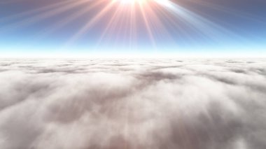Bulutların üzerinde güneş ışınları, 3 boyutlu resimleme