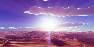 Çölde kum tepeleri batıyor. 3d resimleme