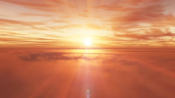 Vliegen Boven Wolken Zonsondergang Landschap Weergave Illustratie — Stockfoto