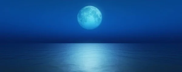 하늘을 배경으로 보름달이 바다의 됩니다 렌더링 일러스트 — 스톡 사진