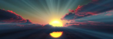 Gün batımı sakin deniz ışığı 3 boyutlu resimleme