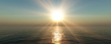 Gün batımı deniz ışığı gökyüzü berrak, üç boyutlu resimleme