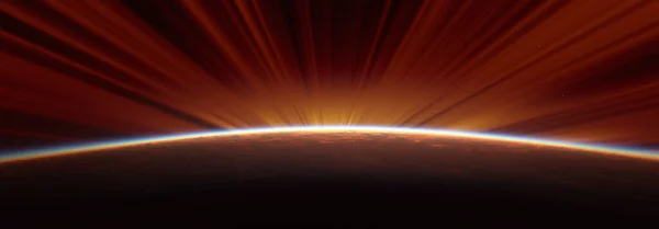 sunrise from space aurora, 3d rendering illustration