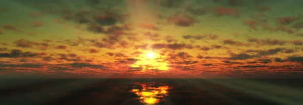 Sunset Calmly Sea Sun Ray Rendering Illustration — Stock Photo, Image