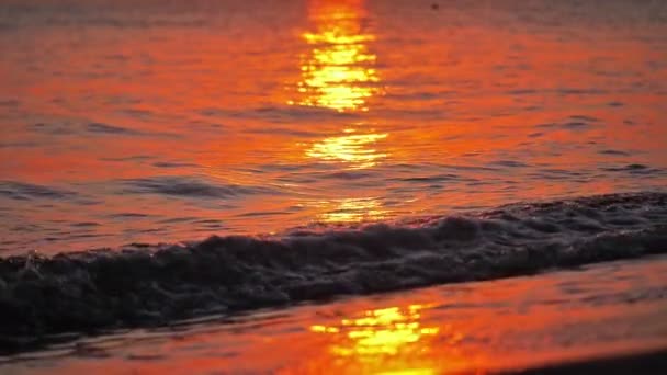 Spiaggia onda spruzzi macro al tramonto — Video Stock