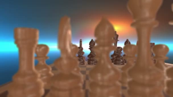 Chess board in space light 3d — Stock Video