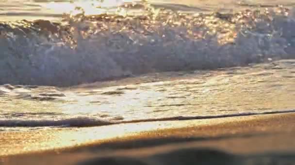 Spiaggia onda spruzzi macro al tramonto 4k — Video Stock