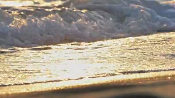 Пляжная волна, раскручивающаяся на закате 4k — стоковое видео