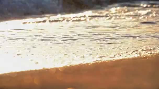 Spiaggia onda spruzzi macro al tramonto 4k — Video Stock